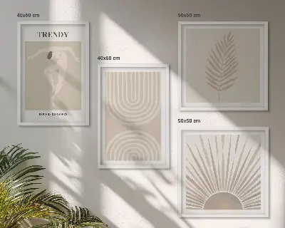 Abstrakte plakater i pastel boho-stil billedvæg til ophæng over sofaen