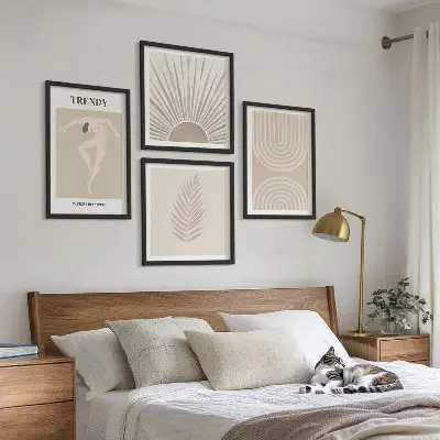 Abstrakte plakater i pastel boho-stil billedvæg til ophæng over sofaen