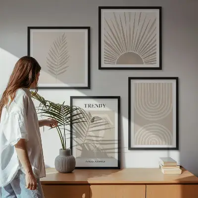 Abstrakte plakater i pastel boho-stil billedvæg til ophæng over sofaen