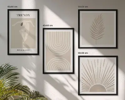 Abstrakte plakater i pastel boho-stil billedvæg til ophæng over sofaen