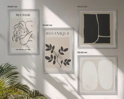 Billedsæt med ramme plantemalerier i Matisses stil