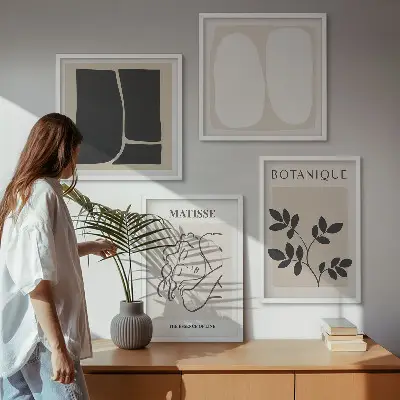Billedsæt med ramme plantemalerier i Matisses stil