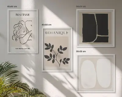 Billedsæt med ramme plantemalerier i Matisses stil