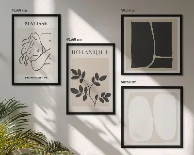 Billedsæt med ramme plantemalerier i Matisses stil