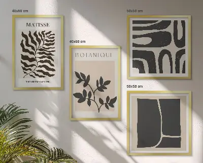 Minimalistiske planteplakater til billedvæg over sofaen