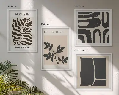 Minimalistiske planteplakater til billedvæg over sofaen