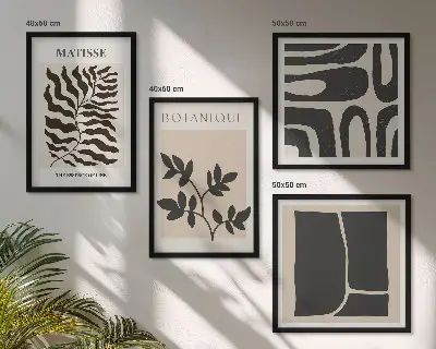 Minimalistiske planteplakater til billedvæg over sofaen