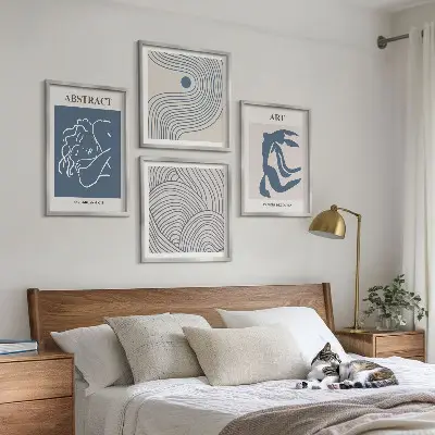 Abstrakte linjer og bølger plakat billedvæg over sofa
