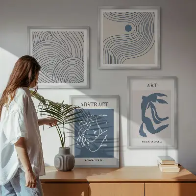 Abstrakte linjer og bølger plakat billedvæg over sofa