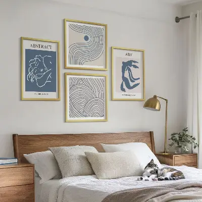 Abstrakte linjer og bølger plakat billedvæg over sofa