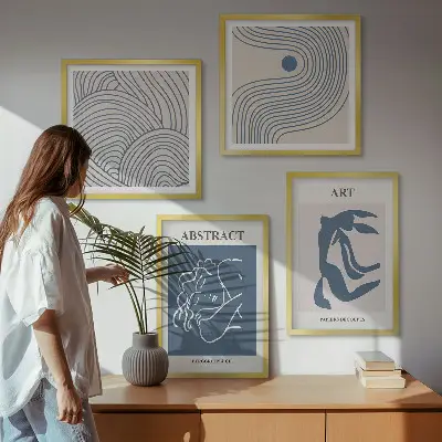 Abstrakte linjer og bølger plakat billedvæg over sofa