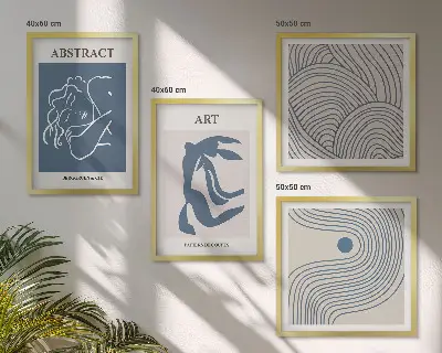 Abstrakte linjer og bølger plakat billedvæg over sofa