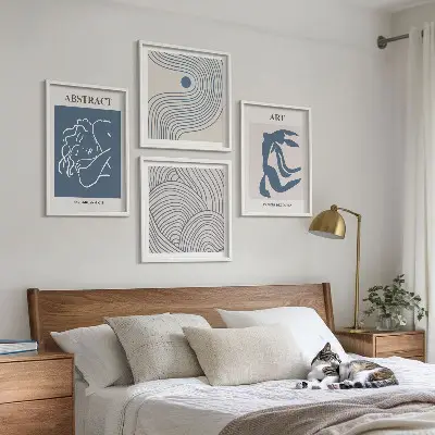 Abstrakte linjer og bølger plakat billedvæg over sofa