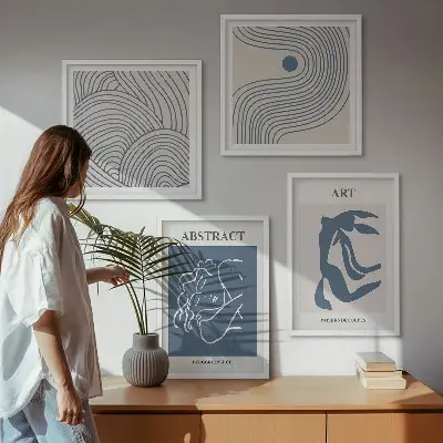 Abstrakte linjer og bølger plakat billedvæg over sofa