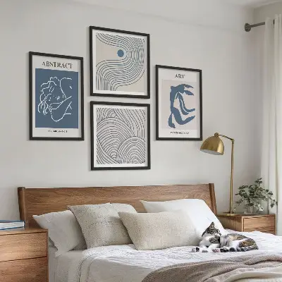 Abstrakte linjer og bølger plakat billedvæg over sofa