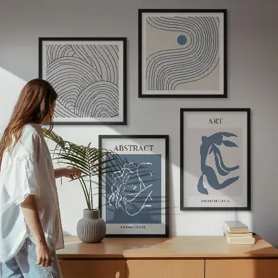 Abstrakte linjer og bølger plakat billedvæg over sofa