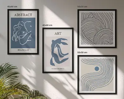 Abstrakte linjer og bølger plakat billedvæg over sofa