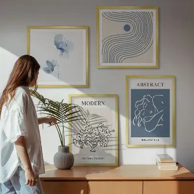 Abstrakte plakater med blomsterlinjer billedsæt med ramme