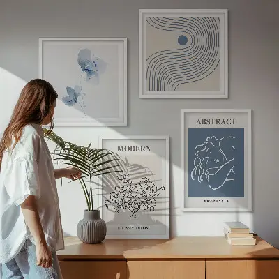 Abstrakte plakater med blomsterlinjer billedsæt med ramme