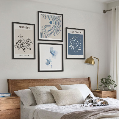 Billedsæt med ramme Abstrakte plakater med blomsterlinjer