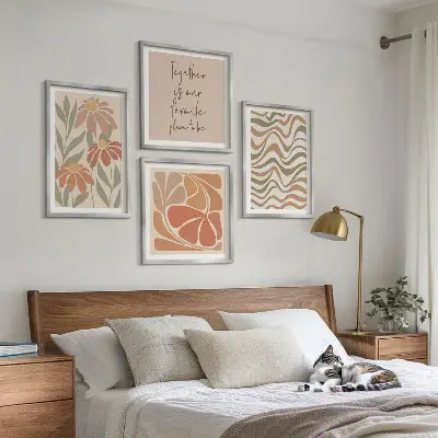 Pastel abstrakte blomster billedsæt med ramme