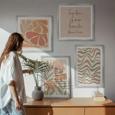 Pastel abstrakte blomster billedsæt med ramme