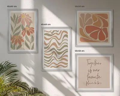 Pastel abstrakte blomster billedsæt med ramme