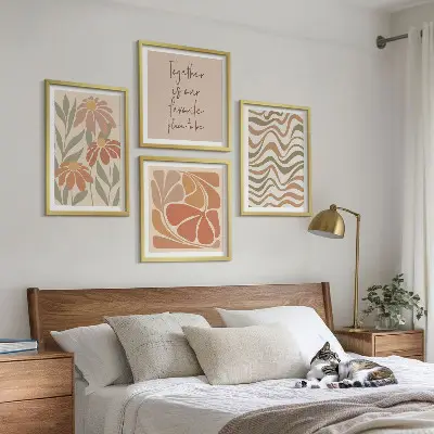 Pastel abstrakte blomster billedsæt med ramme