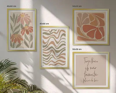Pastel abstrakte blomster billedsæt med ramme