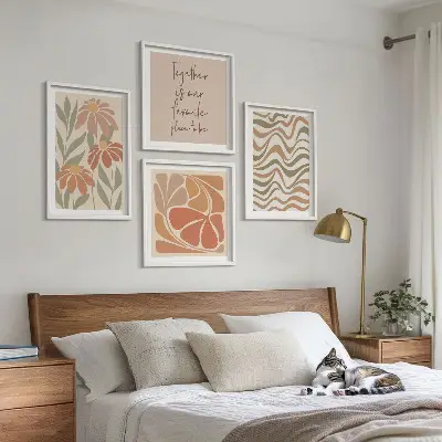 Pastel abstrakte blomster billedsæt med ramme