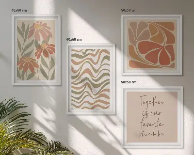 Pastel abstrakte blomster billedsæt med ramme