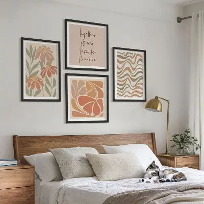 Pastel abstrakte blomster billedsæt med ramme