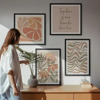 Pastel abstrakte blomster billedsæt med ramme