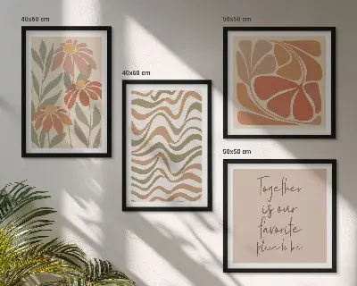 Pastel abstrakte blomster billedsæt med ramme