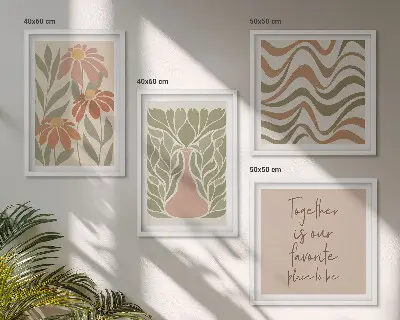 Billedvæg med abstrakte pastelfarvede blomster til ophæng over sofa