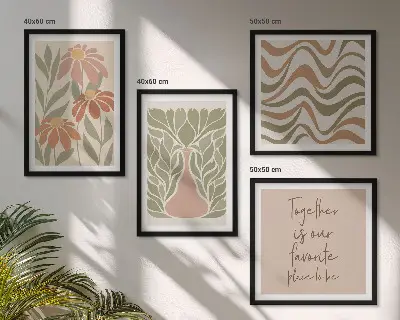 Billedvæg med abstrakte pastelfarvede blomster til ophæng over sofa