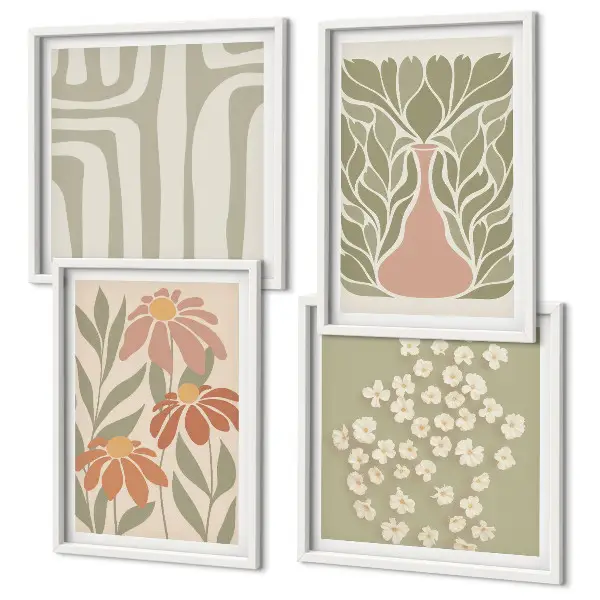 Billedsæt med ramme minimalistisk og botanisk boho-stil