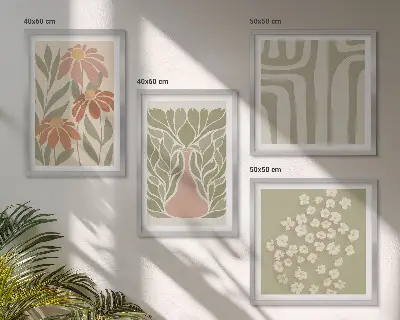 Billedsæt med ramme minimalistisk og botanisk boho-stil
