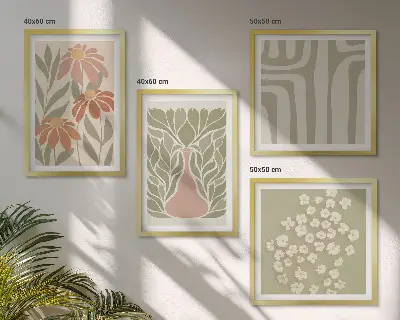 Billedsæt med ramme minimalistisk og botanisk boho-stil