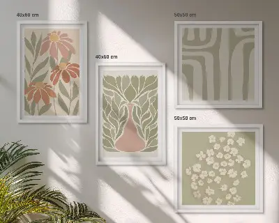 Billedsæt med ramme minimalistisk og botanisk boho-stil