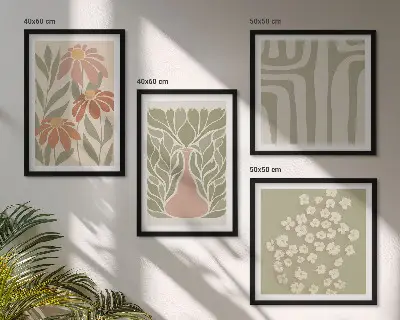 Billedsæt med ramme minimalistisk og botanisk boho-stil