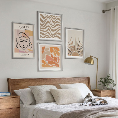 Billedvæg over sofa Sol boho pastelformer