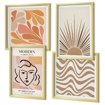 Billedvæg til over sofaen med sol og boho-pastelfarver