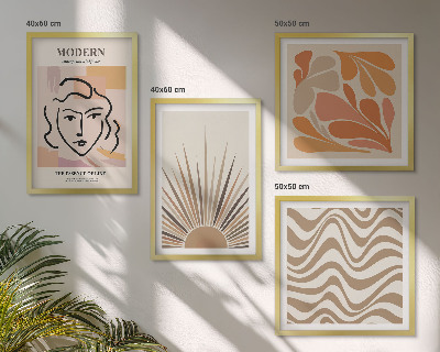 Billedvæg over sofa Sol boho pastelformer