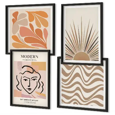 Billedvæg til over sofaen med sol og boho-pastelfarver