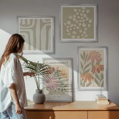 Botaniske motiver i parisisk minimalisme billedsæt med ramme
