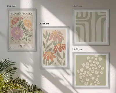 Botaniske motiver i parisisk minimalisme billedsæt med ramme