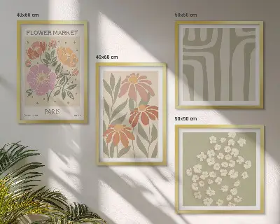 Botaniske motiver i parisisk minimalisme billedsæt med ramme