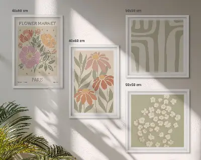 Botaniske motiver i parisisk minimalisme billedsæt med ramme