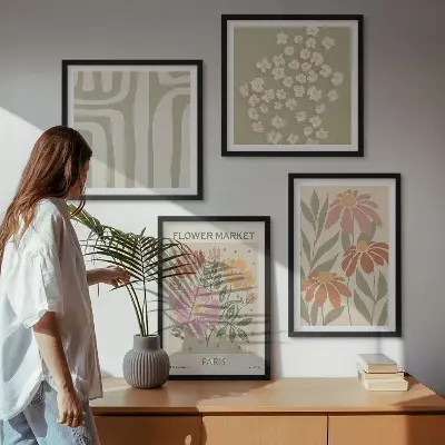Botaniske motiver i parisisk minimalisme billedsæt med ramme